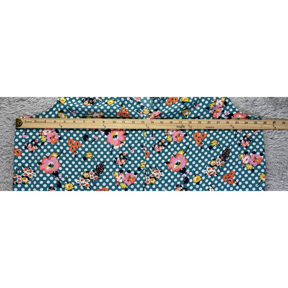 ModCloth Women 2X Top Blue Polka Dot Floral Sleeveless V-Neck Retro‎ Lightweight - Picture 7 of 12